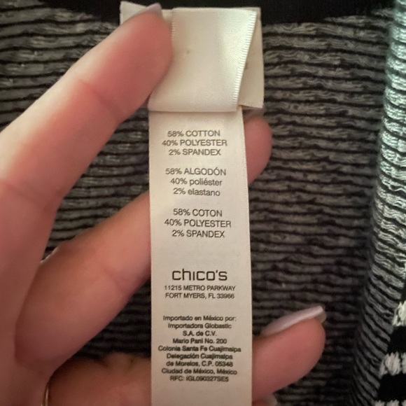 Chico’s Chevron Black and White Stripe Long Open Cardigan - Picture 7 of 9